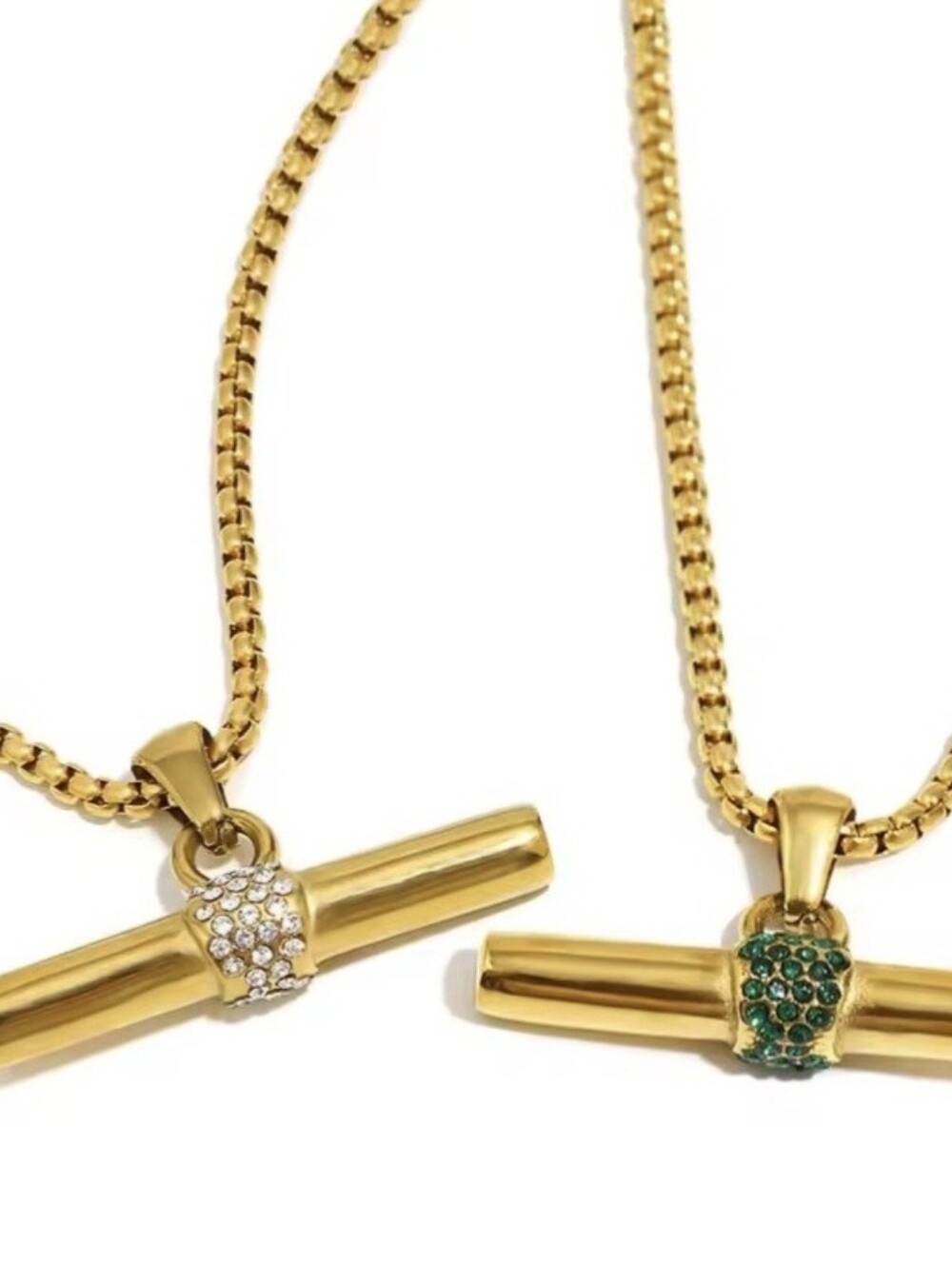 ππNEWππ STUNNING!! 18KT Over Stainless Steel CZ T-Bar Necklace - Picture 7 of 16
